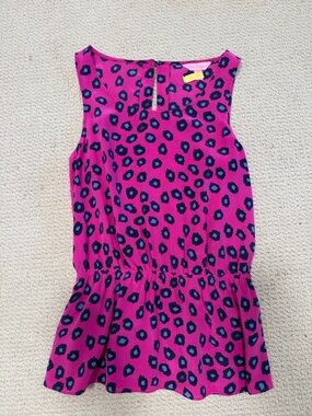 Lilly Pulitzer Pink and Navy Leopard Print Sleeveless Peplum Top